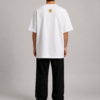 TAP White Oversized Tee – Gold Paw Logo Back (Men's) Back of TAP white oversized t-shirt showing gold paw logo between the shoulders on a male model