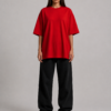 TAP Red Oversized T-Shirt – Women's Front Woman wearing TAP red oversized t-shirt in unisex oversized fit, front view