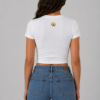 Back view of gold foil bear paw print on cropped white tee Back view of gold foil bear paw print on cropped white tee