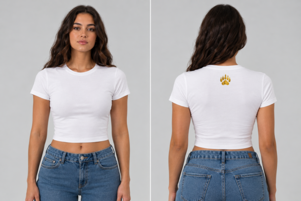 White fitted crop tee with gold bear paw graphic on back - Take a Paw White fitted crop tee with gold bear paw graphic on back - Take a Paw
