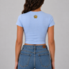 Back view of gold foil bear paw print on light blue crop tee Back view of gold foil bear paw print on light blue crop tee