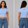 Front and back view of light blue crop tee with gold bear paw graphic - Take a Paw Front and back view of light blue crop tee with gold bear paw graphic - Take a Paw